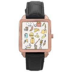 Dinner Meal Food Snack Fast Food Rose Gold Leather Watch  by Apen