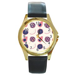 Fruits Halves Pattern Design Round Gold Metal Watch by Apen