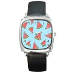 Watermelon Fruit Pattern Tropical Square Metal Watch Front