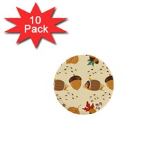 Leaves Foliage Acorns Barrel 1  Mini Buttons (10 Pack)  by Apen