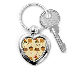 Leaves Foliage Acorns Barrel Key Chain (heart) by Apen