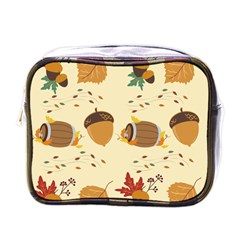 Leaves Foliage Acorns Barrel Mini Toiletries Bag (one Side) by Apen