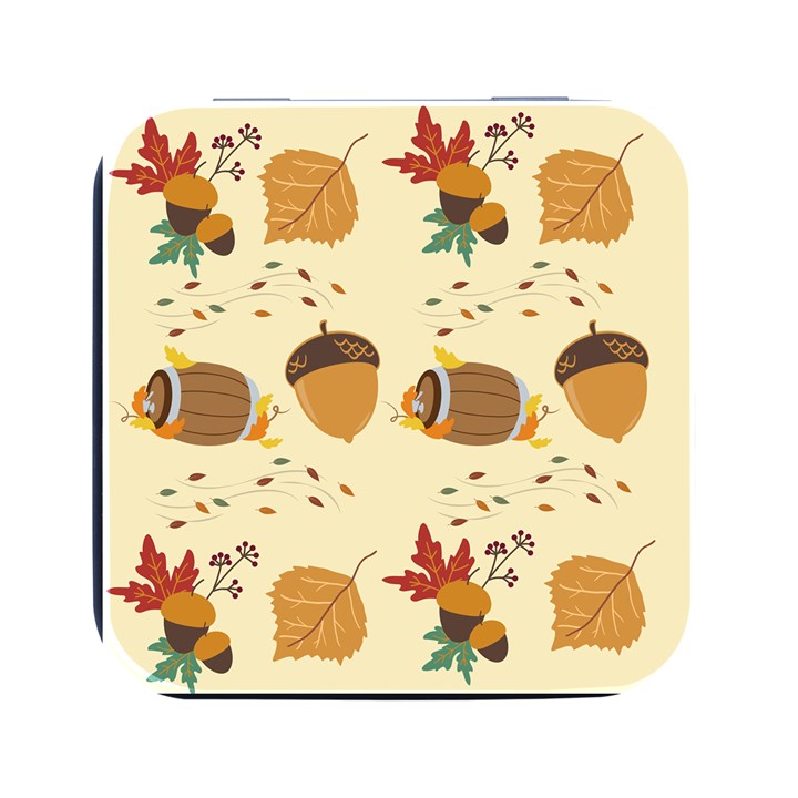 Leaves Foliage Acorns Barrel Square Metal Box (Black)