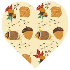 Leaves Foliage Acorns Barrel Wooden Puzzle Heart by Apen