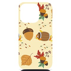 Leaves Foliage Acorns Barrel Iphone 14 Pro Black Uv Print Case by Apen