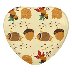 Leaves Foliage Acorns Barrel Heart Glass Fridge Magnet (4 Pack) by Apen