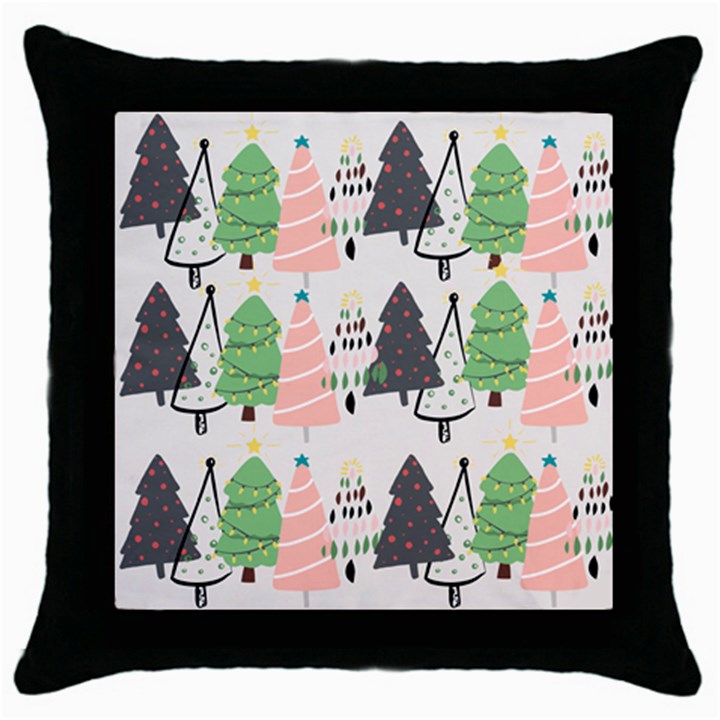 Christmas Trees Icons Throw Pillow Case (Black)