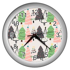 Christmas Trees Icons Wall Clock (silver)