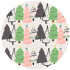 Christmas Trees Icons Wooden Puzzle Round by Apen