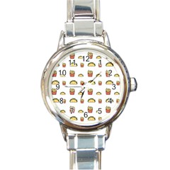 Fries Taco Pattern Fast Food Round Italian Charm Watch by Apen