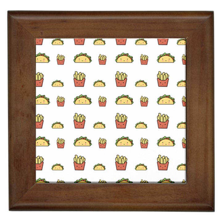 Fries Taco Pattern Fast Food Framed Tile