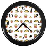 Fries Taco Pattern Fast Food Wall Clock (Black) Front