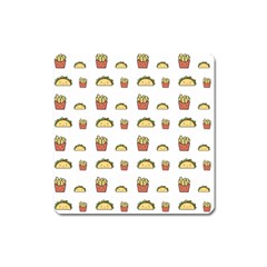 Fries Taco Pattern Fast Food Square Magnet