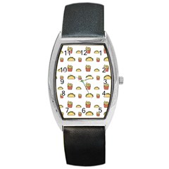 Fries Taco Pattern Fast Food Barrel Style Metal Watch