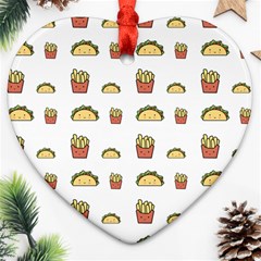 Fries Taco Pattern Fast Food Heart Ornament (Two Sides)