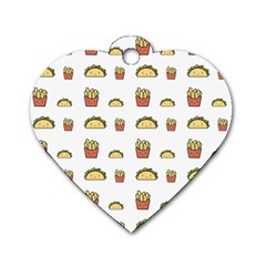 Fries Taco Pattern Fast Food Dog Tag Heart (Two Sides)