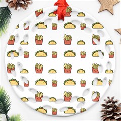 Fries Taco Pattern Fast Food Ornament (Round Filigree)