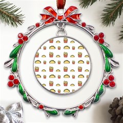 Fries Taco Pattern Fast Food Metal X mas Wreath Ribbon Ornament