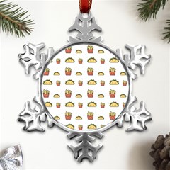 Fries Taco Pattern Fast Food Metal Small Snowflake Ornament