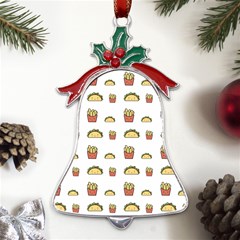 Fries Taco Pattern Fast Food Metal Holly Leaf Bell Ornament