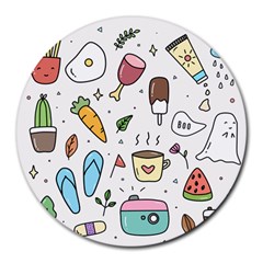 Doodle Fun Food Drawing Cute Round Mousepad by Apen