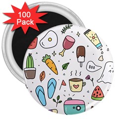 Doodle Fun Food Drawing Cute 3  Magnets (100 Pack) by Apen