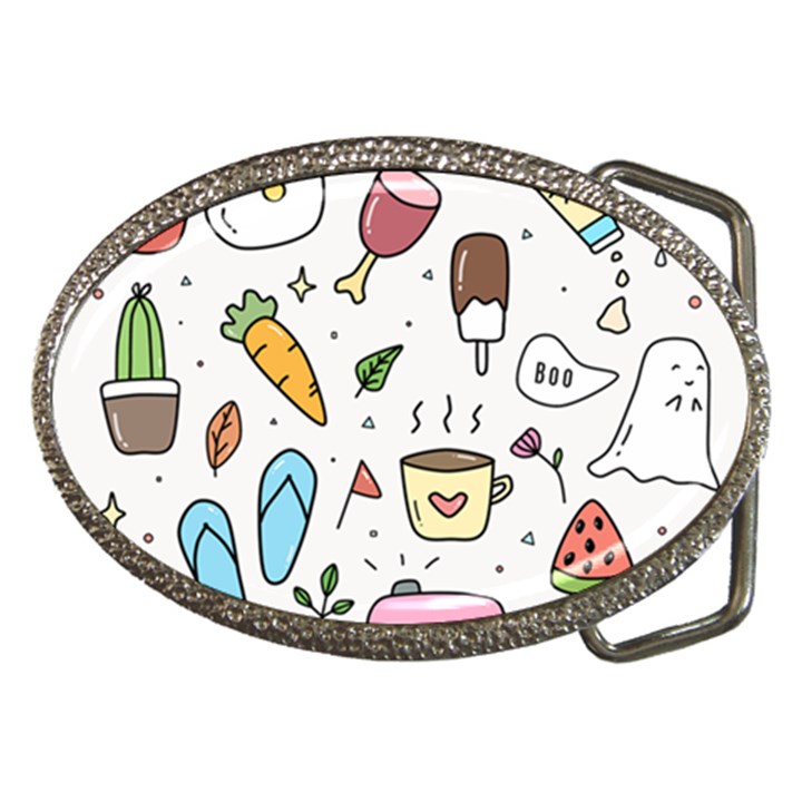 Doodle Fun Food Drawing Cute Belt Buckles