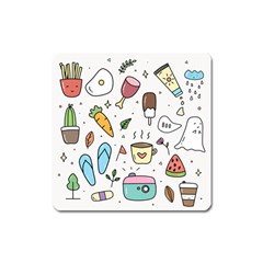 Doodle Fun Food Drawing Cute Square Magnet by Apen