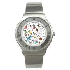 Doodle Fun Food Drawing Cute Stainless Steel Watch by Apen