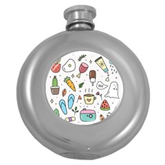 Doodle Fun Food Drawing Cute Round Hip Flask (5 Oz) by Apen