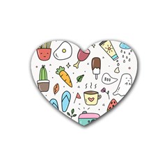 Doodle Fun Food Drawing Cute Rubber Coaster (heart) by Apen