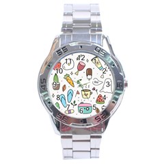 Doodle Fun Food Drawing Cute Stainless Steel Analogue Watch by Apen