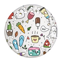 Doodle Fun Food Drawing Cute Round Filigree Ornament (two Sides) by Apen