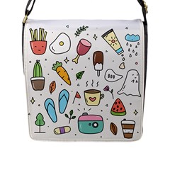 Doodle Fun Food Drawing Cute Flap Closure Messenger Bag (l)