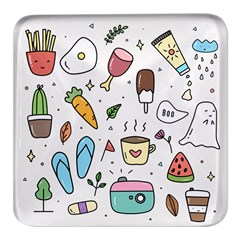 Doodle Fun Food Drawing Cute Square Glass Fridge Magnet (4 Pack) by Apen