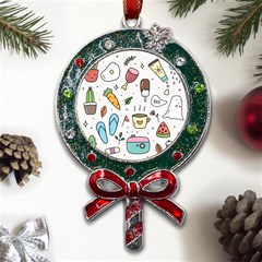 Doodle Fun Food Drawing Cute Metal X mas Lollipop With Crystal Ornament by Apen