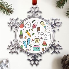 Doodle Fun Food Drawing Cute Metal Large Snowflake Ornament by Apen