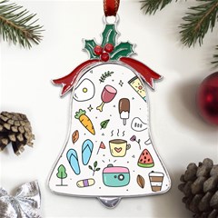 Doodle Fun Food Drawing Cute Metal Holly Leaf Bell Ornament by Apen