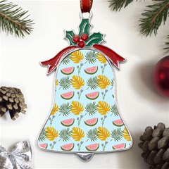 Summer Pattern Texture Vibes Metal Holly Leaf Bell Ornament by Apen