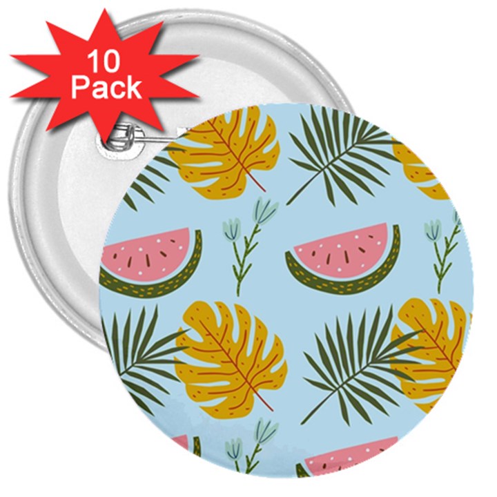 Watermelon Leaves Fruit Foliage 3  Buttons (10 pack) 