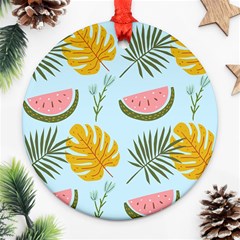 Watermelon Leaves Fruit Foliage Round Ornament (two Sides) by Apen