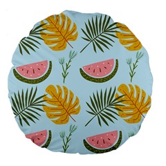 Watermelon Leaves Fruit Foliage Large 18  Premium Flano Round Cushions by Apen