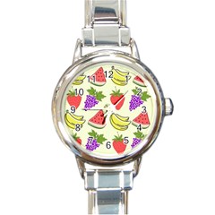 Fruits Pattern Background Food Round Italian Charm Watch