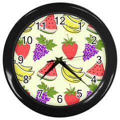 Fruits Pattern Background Food Wall Clock (Black)