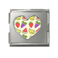 Fruits Pattern Background Food Mega Link Heart Italian Charm (18mm) by Apen