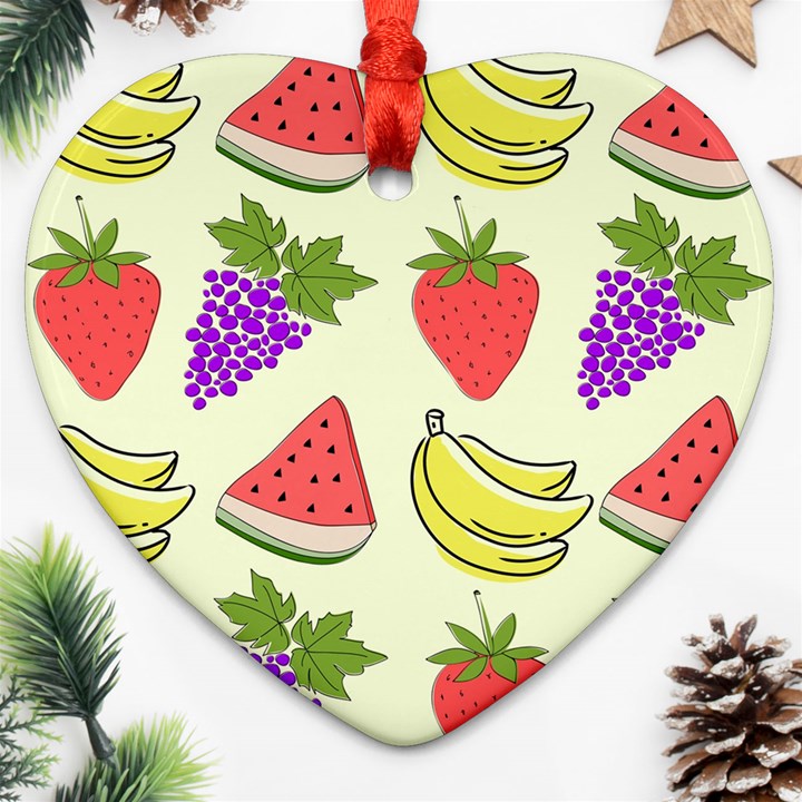 Fruits Pattern Background Food Heart Ornament (Two Sides)