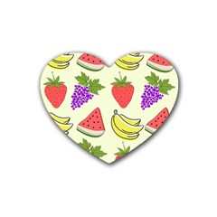 Fruits Pattern Background Food Rubber Heart Coaster (4 Pack) by Apen