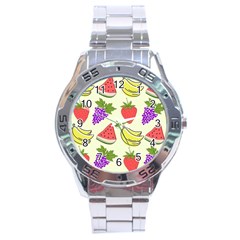 Fruits Pattern Background Food Stainless Steel Analogue Watch