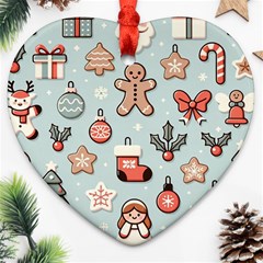 Christmas Cartoon Pattern Heart Ornament (two Sides) by Apen