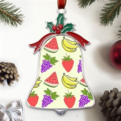 Fruits Pattern Background Food Metal Holly Leaf Bell Ornament